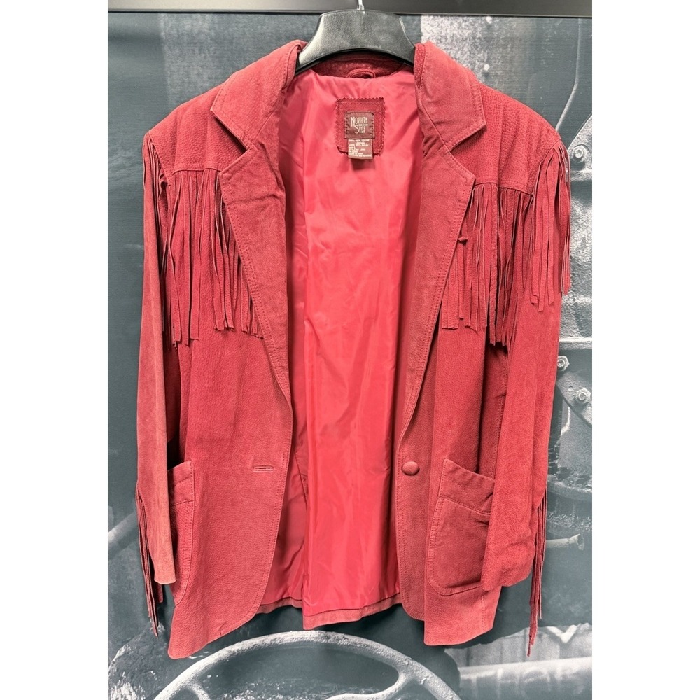 Women Red 100% Suede Leather Fringe Blazer Boho Western Cowgirl Style Jacket Lg